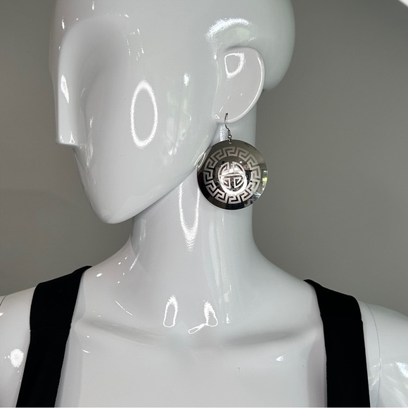 Vintage Greek Key Disc Earrings - Picture 1 of 9